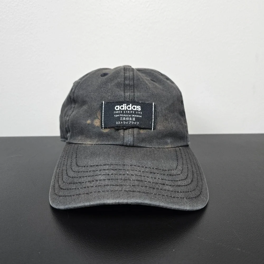 Adidas Hat Cap Mens Strap Back Black Climalite Three Stripe Life Logo Sports Run